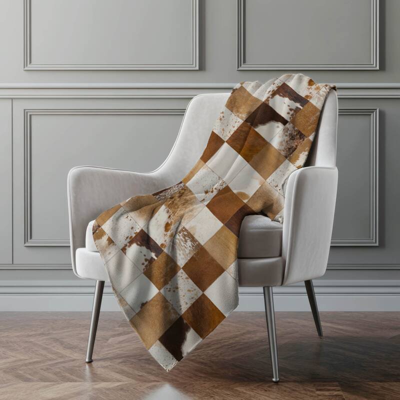 Premium Machine Washable ASB105 Faux Cowhide Sherpa Throw Blanket
