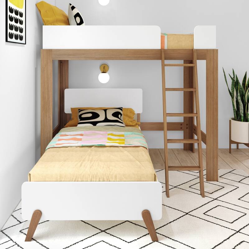 Max and Lily Mid-Century Modern L-Shaped Twin over Twin Bunk Bed