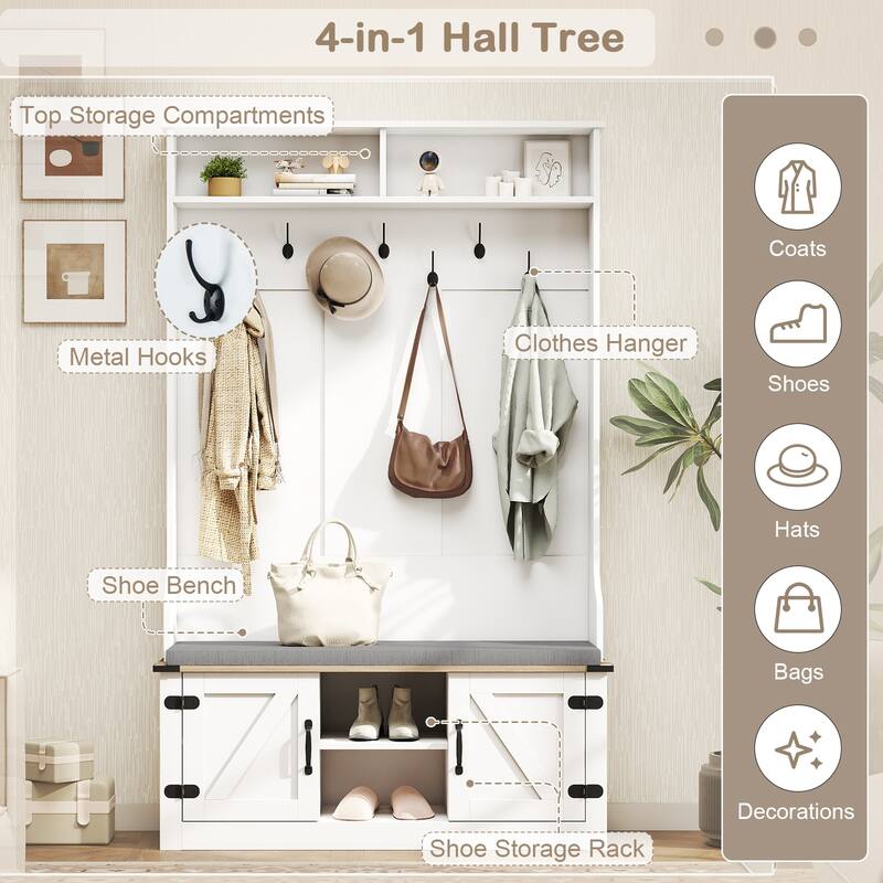 Gymax 68.5'' 4-in-1 Hall Tree w/Cushioned Bench Shoe Storage 7 Hooks 2