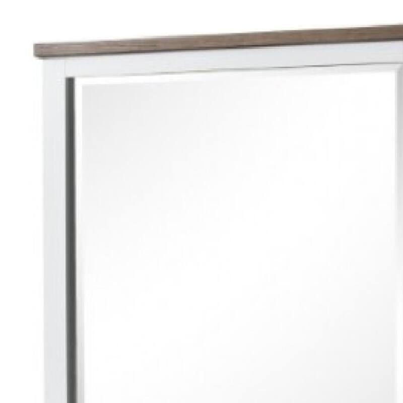 Tela Dresser Mirror, White Pinewood Frame, Dark Brown Top, 36 Inch - White, Dark Brown