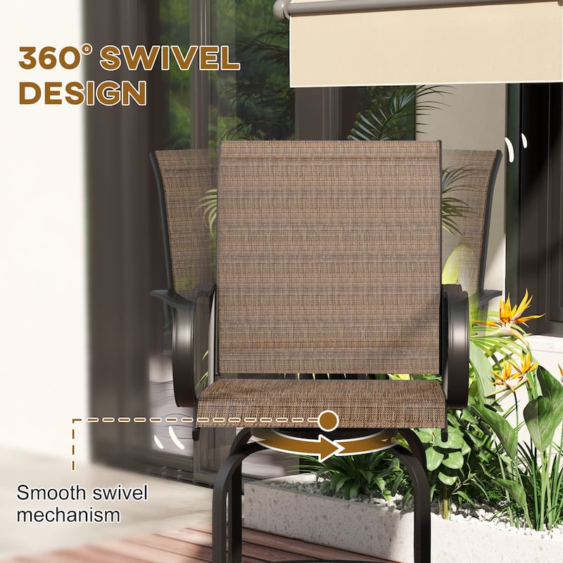 Outsunny Outdoor Bar Stools Set of 2 with Armrests, 360° Swivel Bar Height Patio Chairs with High-density Mesh Fabric, Steel