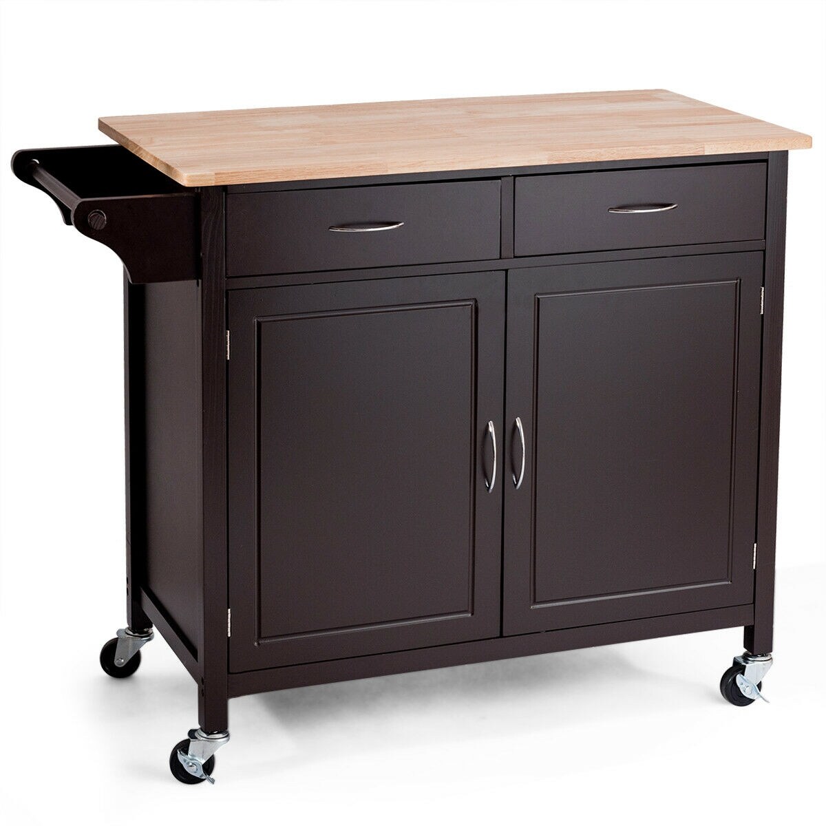Shop Costway Modern Rolling Kitchen Cart Island Wood Top Storage