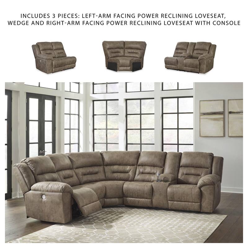 Signature Design by Ashley Ravenel Brown 3-Piece Power Reclining Sectional - 106" W x 93" D x 43" H