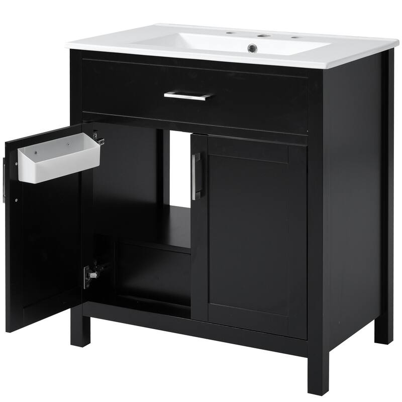 30-Inch Bathroom Vanity with Ceramic Sink, Ample Storage & Soft-Close Doors - Ideal for Small Bathrooms