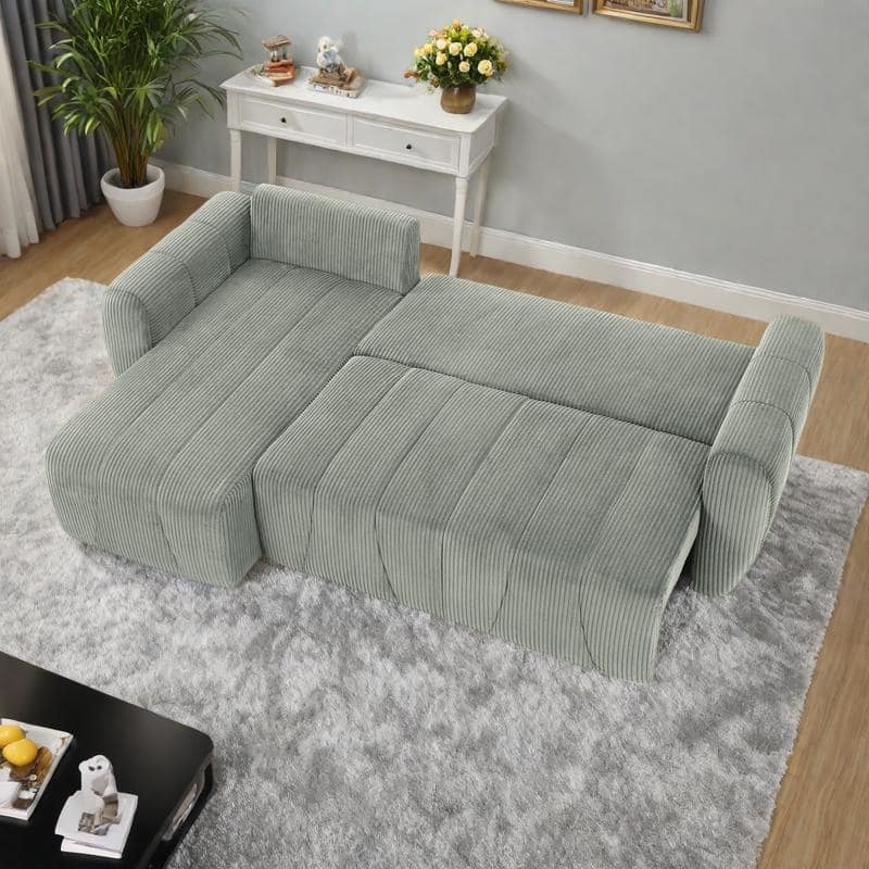 105.2" Corduroy L-Shaped Sectional Sofa with Convertible Chaise and Storage, 5-Seater - Grey