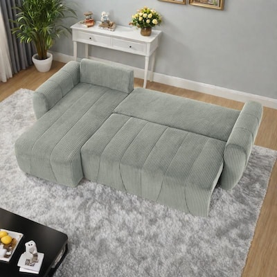 105.2" Corduroy L-Shaped Sectional Sofa with Convertible Chaise and Storage, 5-Seater