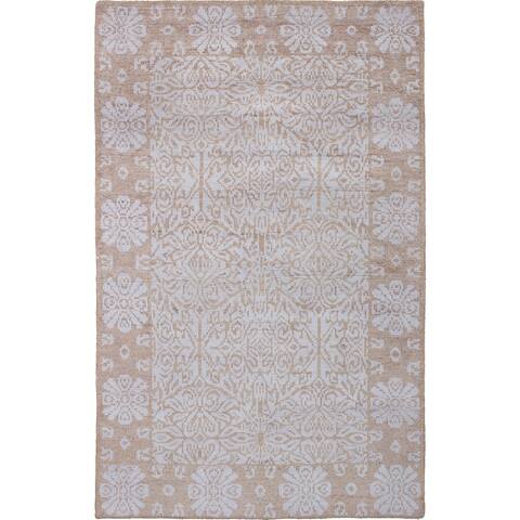 ECARPETGALLERY Hand-knotted La Seda Beige, White Rug - 5'0 x 7'10