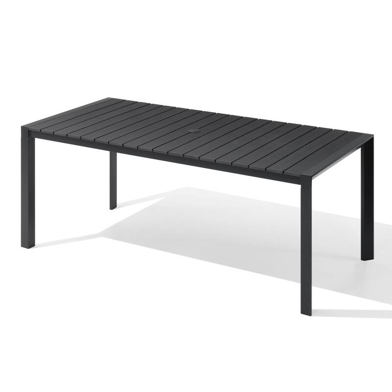 VredHom Premium Outdoor Patio Aluminum Dining Table with Umbrella Hole - Black-71.4in
