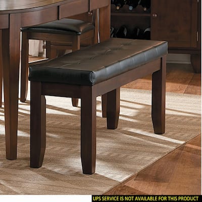 Dark Oak Finish Wooden Bench 1pc Faux Leather