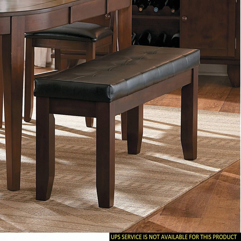 Dark Oak Finish Wooden Bench 1pc Faux Leather