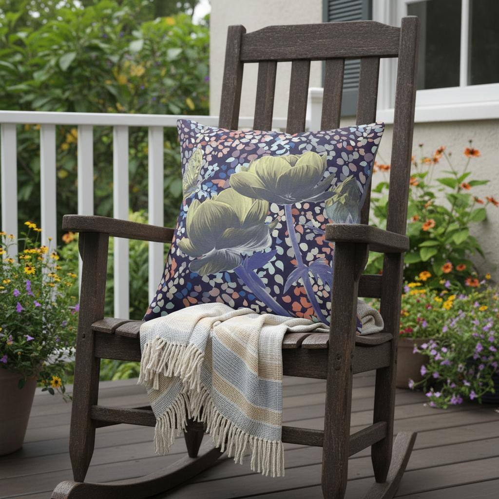 HomeRoots 20" x 20" Yellow Butterfly Blown Seam Floral Indoor Outdoor Throw Pillow - 20.00' X '5.00' X '20.00
