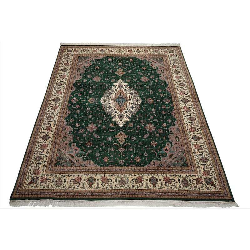 9'2''x11'10'' Hand Knotted Wool Green Pak Persian 300 KPSI Velvety Rug - 9' 2'' x 11' 10''