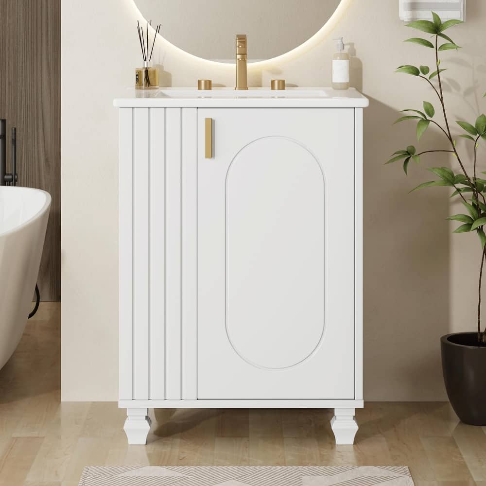24" Bathroom Vanity with Sink, Bathroom Cabinet with Door Shelf, Side Open Storage, Solid Wood Frame