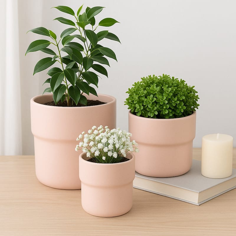 Ceramic Round Speckled Planters Set of 3 - Pink, 7/9/10 in.