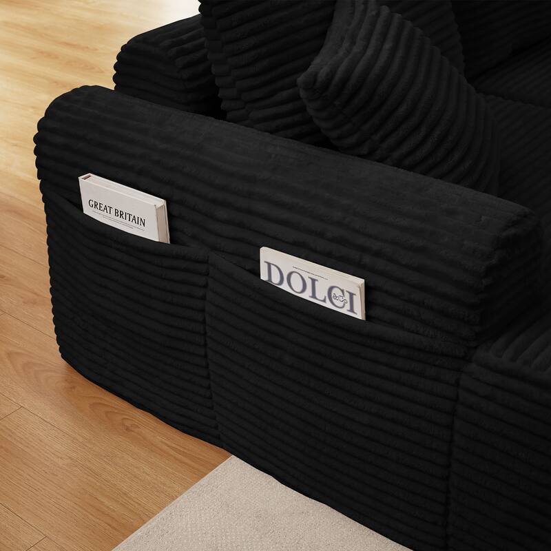 Full-Compression Corduroy Modular Sectional with Armrests & 2 Throw Pillows
