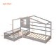 preview thumbnail 13 of 25, Twin Size Wood House Platform Bed, L-Shaped with Fence and Slatted Frame