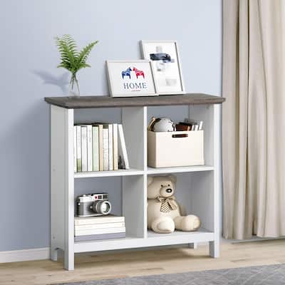 Saint Birch 4-Shelf Modern Wood Bookcase in Gray Oak/White - 30"H x 11.8"W x 31.5"D
