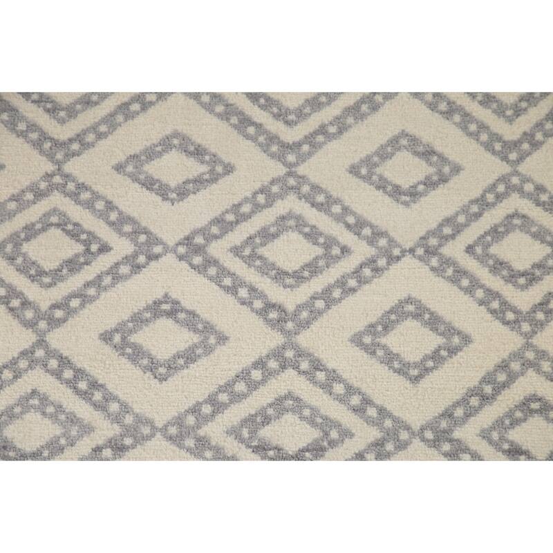 Hand Knotted Oriental 100% Wool Carpet Modern Geometric Beige & Ivories Moroccan Area Rug - 7' 8'' X 5' 3''