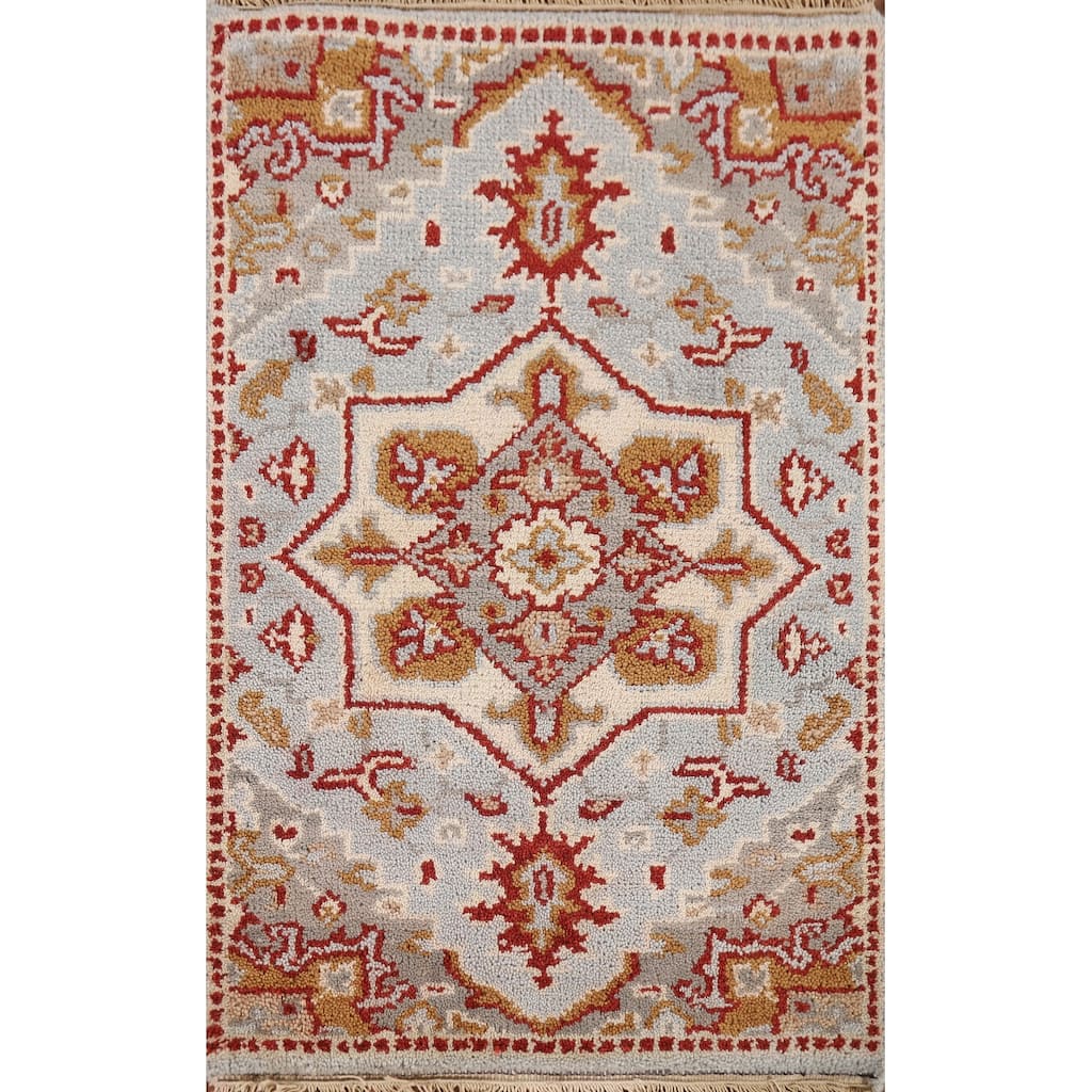 Geometric Kazak Indian Foyer Rug Handmade Wool Carpet - 2'0" x 3'0"