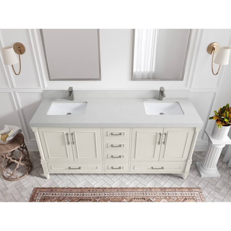 Willow Collections 72 in. W x 22 in. D Aberdeen Double Sink Bathroom Vanity with Countertops - 2" Carrara Quartz - Ivory