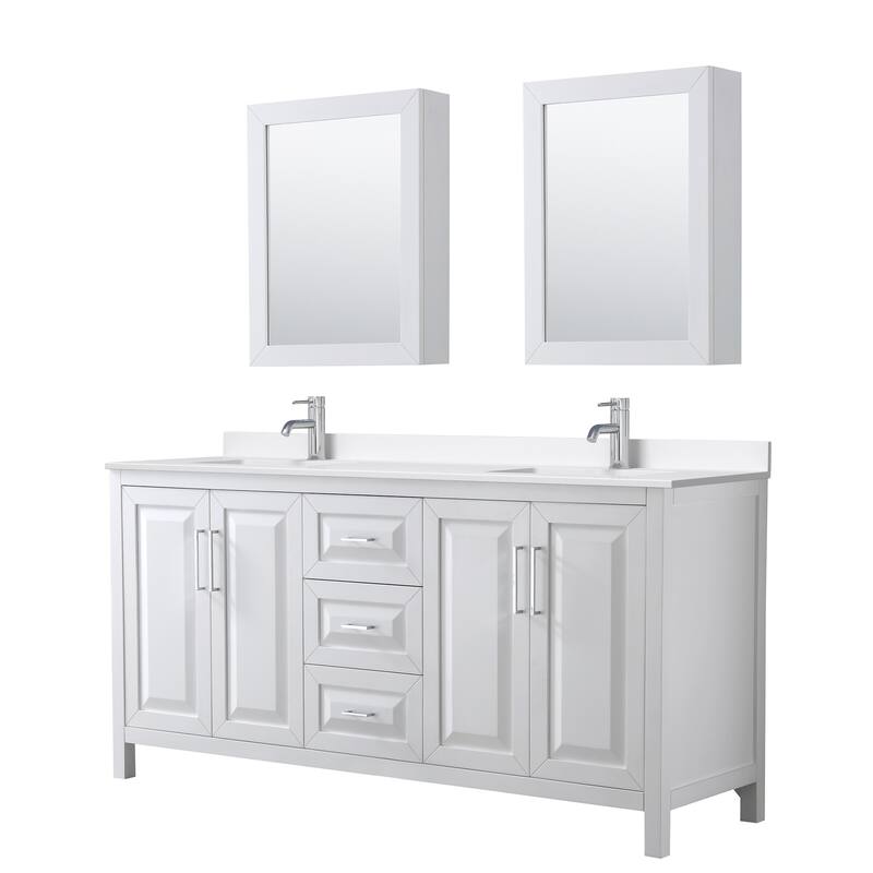 Daria 72-inch Double Vanity, Single Hole Quartz Top, Med Cabinets