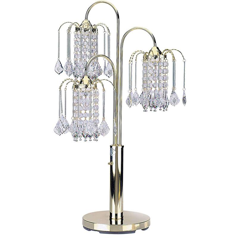 HomeRoots 34" Gold and Faux Crystal Three Light Chandelier Table Lamp - 15' X '34' X '15