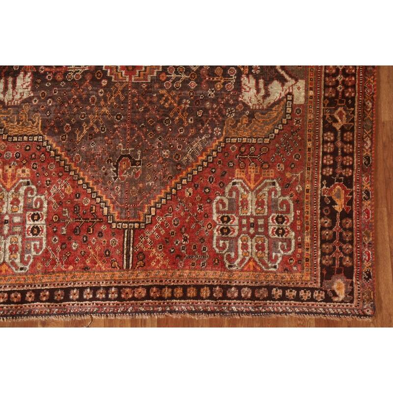 Vegetable Dye Shiraz Persian Antique Area Rug Handmade Wool Carpet - 5'1"x 8'0"