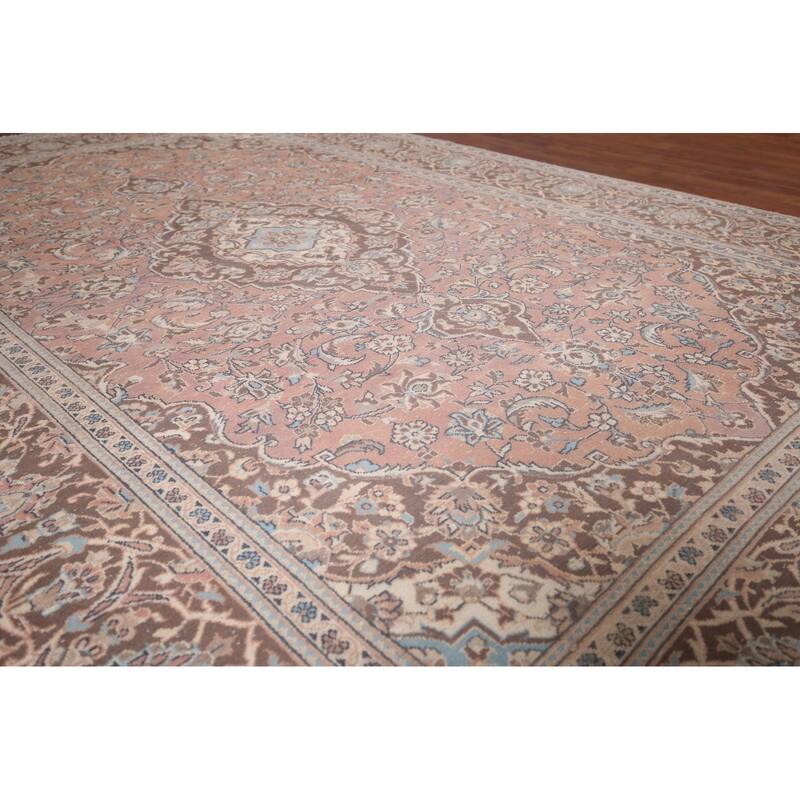 Traditional Pink Mashad Persian Vintage Rug Handmade Wool Carpet - 6'5"x 9'5"