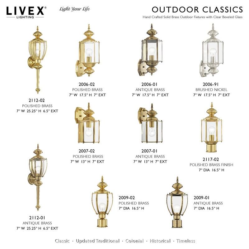 Livex Lighting 1-light Antique Brass Outdoor Wall Lantern, 2006-01 - 7" W x 17.5" H x 7" Ext.