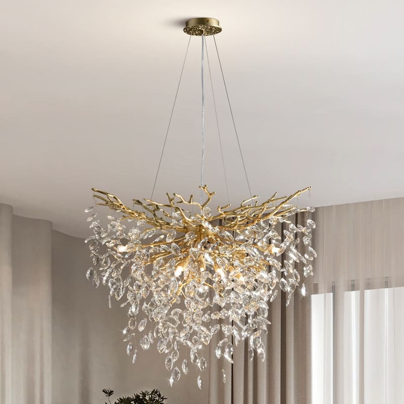 Modern Round Branch Crystal Chandelier, 600-1200mm Diameter, Marquise Cut Crystal Pendant Light - 30in - Gold
