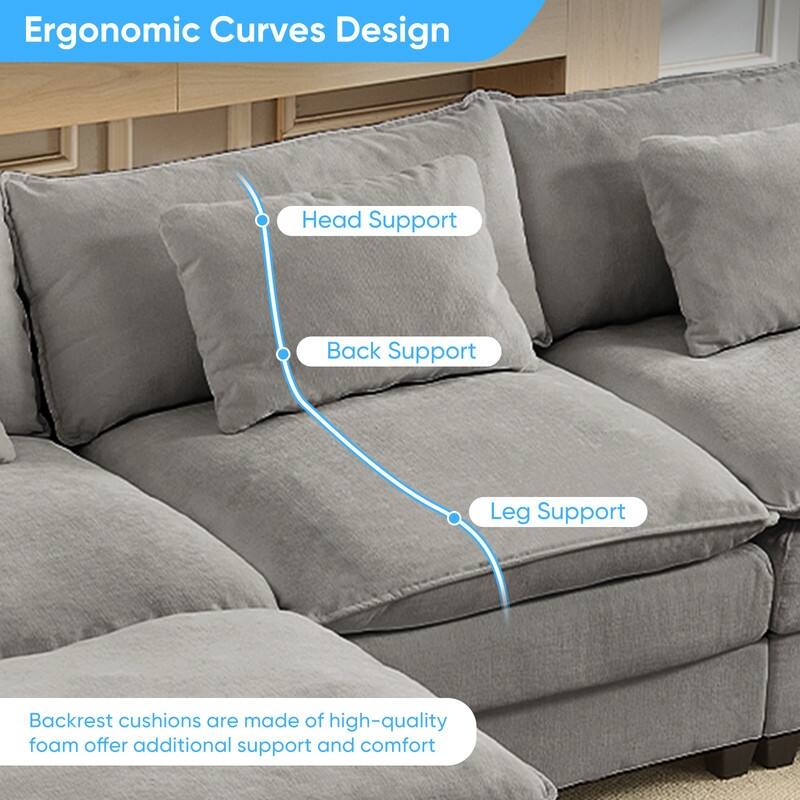 Modern 156''Oversized U-Shaped Modular Sectional Sofa with 2 Ottomans,6-Seat Cloud Couch,Chenille Sofa Sleeper Deep Seat Couches