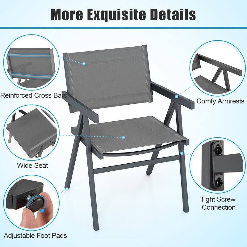 Gymax Patio Chairs Set of 2 w/Breathable Fabric Seat & Tilt Backrest