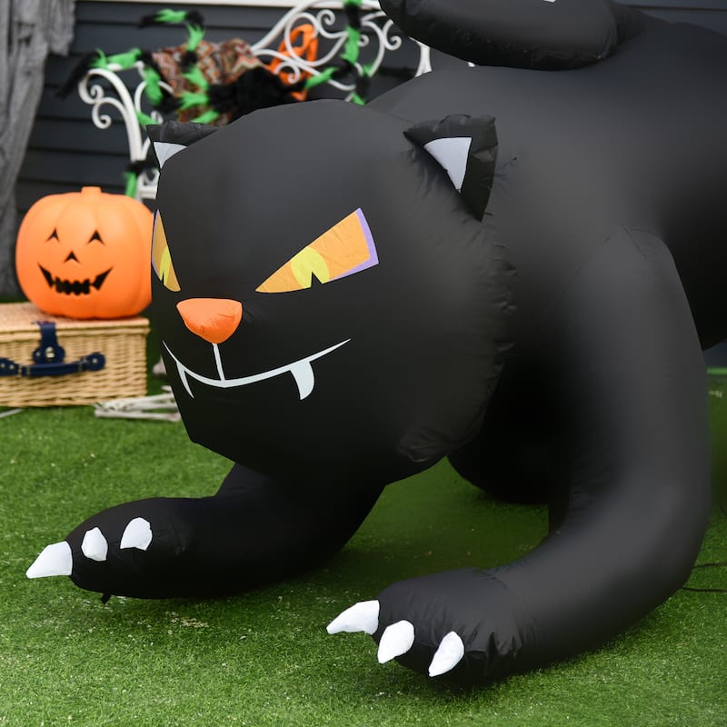 HOMCOM 6' Light-Up Black Cat Halloween Decoration with Vampire Teeth