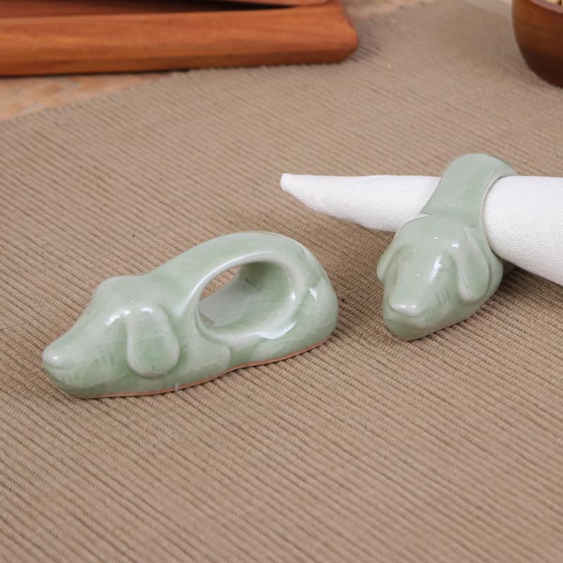 Novica Handmade Perennial Grandeur Celadon Ceramic Napkin Rings (Pair)