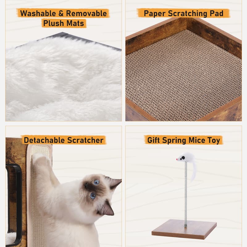 Modern Indoor Cat Tree Cat Condo with Free Cat Toy, Scratching Pad and Removable Soft Mats