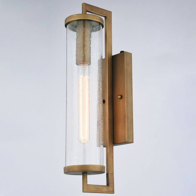 Morgan Park 1-Light Dusk to Dawn Modern Outdoor Wall Sconce with Clear Seeded Cylinder Glass Shade, Exterior Lantern