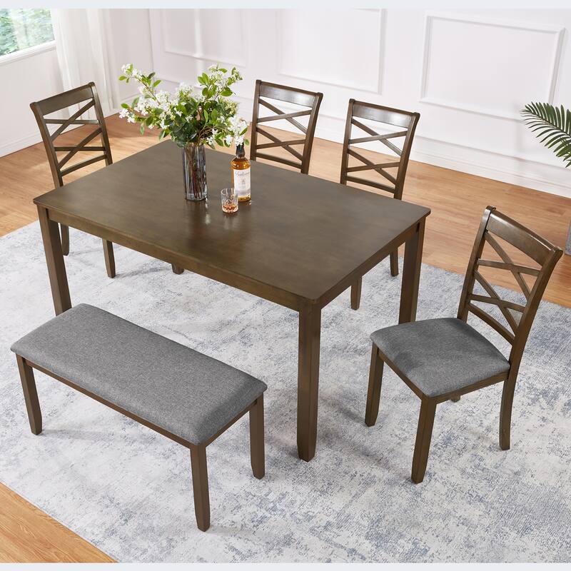 GDFStudio - Taverne 6-Piece Transitional Dining Table Set with 4 Upholstered Chairs and Bench