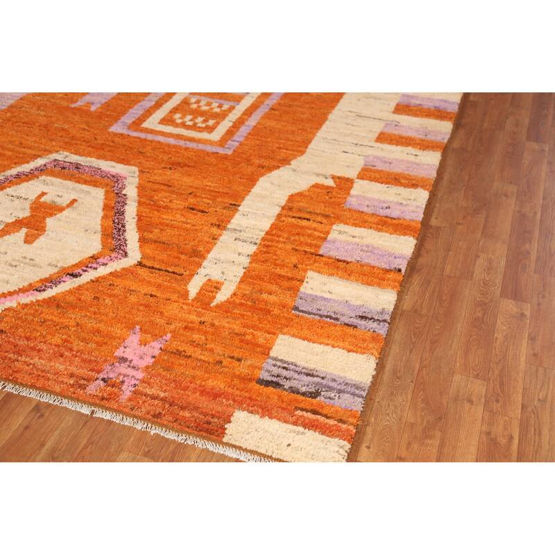 Moroccan Oriental Area Rug Handmade Orange Wool Carpet - 8'2" x 10'1"