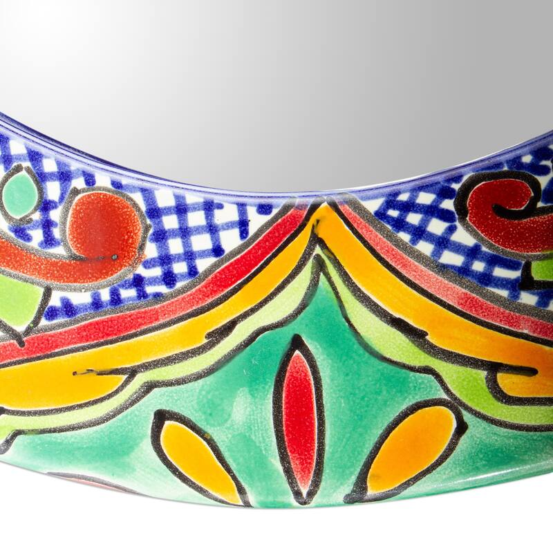 Novica Handmade Talavera Wreath Ceramic Wall Mirror