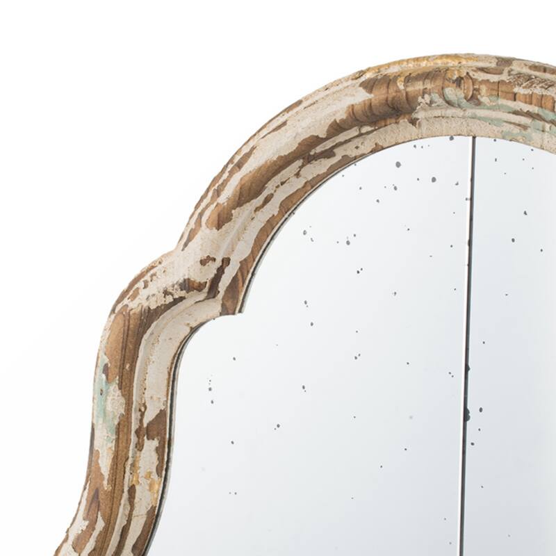 22" x 48" Large Cream & Gold Framed Wall Mirror, Wood Arched Mirror with Decorative Window Look for Living Room, Bathroom