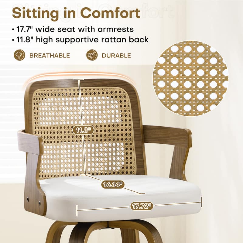Upholstered Wood Swivel Counter Height Barstool with Arms - 37.8"H x 18.7"W x 19.29"D
