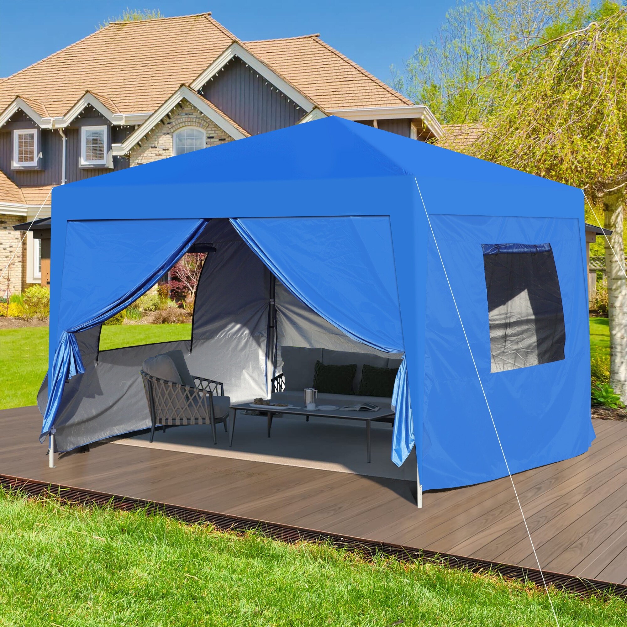 Outdoor 10x 10Ft Pop Up Gazebo Canopy Tent with Removable Sidewall with Zipper White
