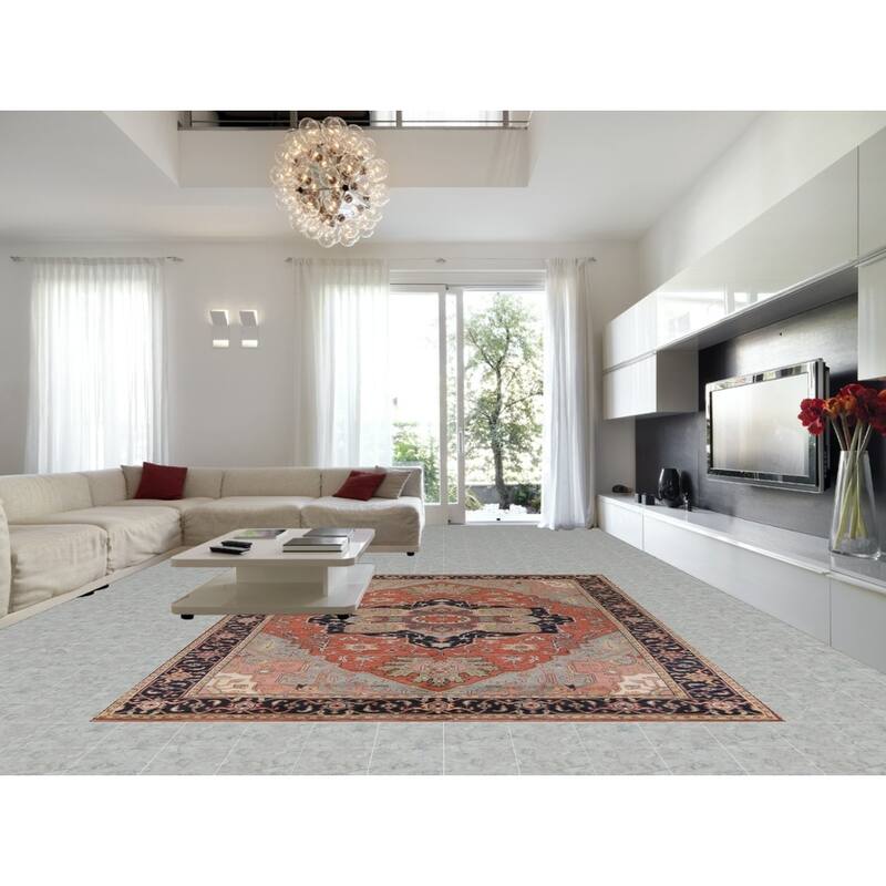 Geometric Heriz Serapi Area Rug Hand-Knotted Orange Wool Carpet - 9'11" x 13'3"