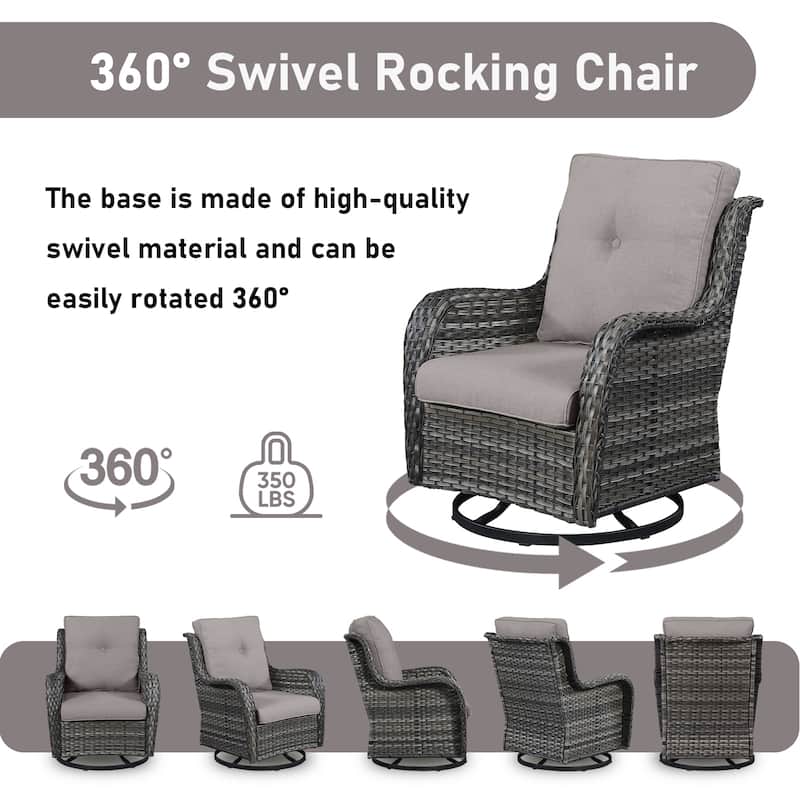 Patio Wicker Loveseat Sofa and Swivel Chair with Table - Grey cushion