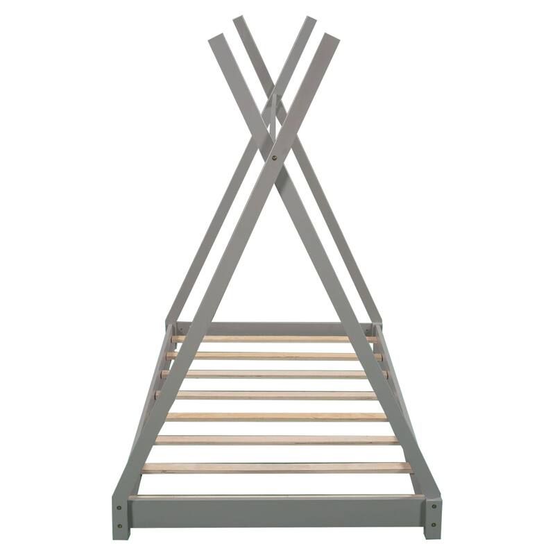 Twin Size House Platform Bed with Triangle Structure