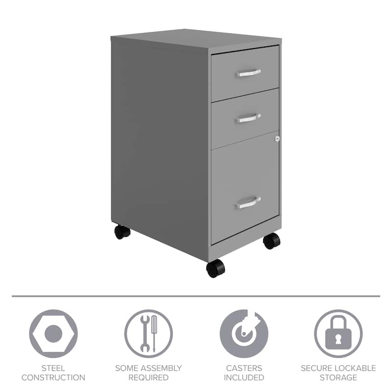Space Solutions 18" Deep 3 Drawer Mobile Metal Cabinet, Arctic Silver