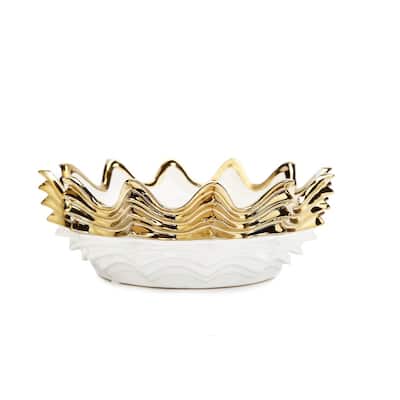 10"D White Scalloped Bowl with Gold Top