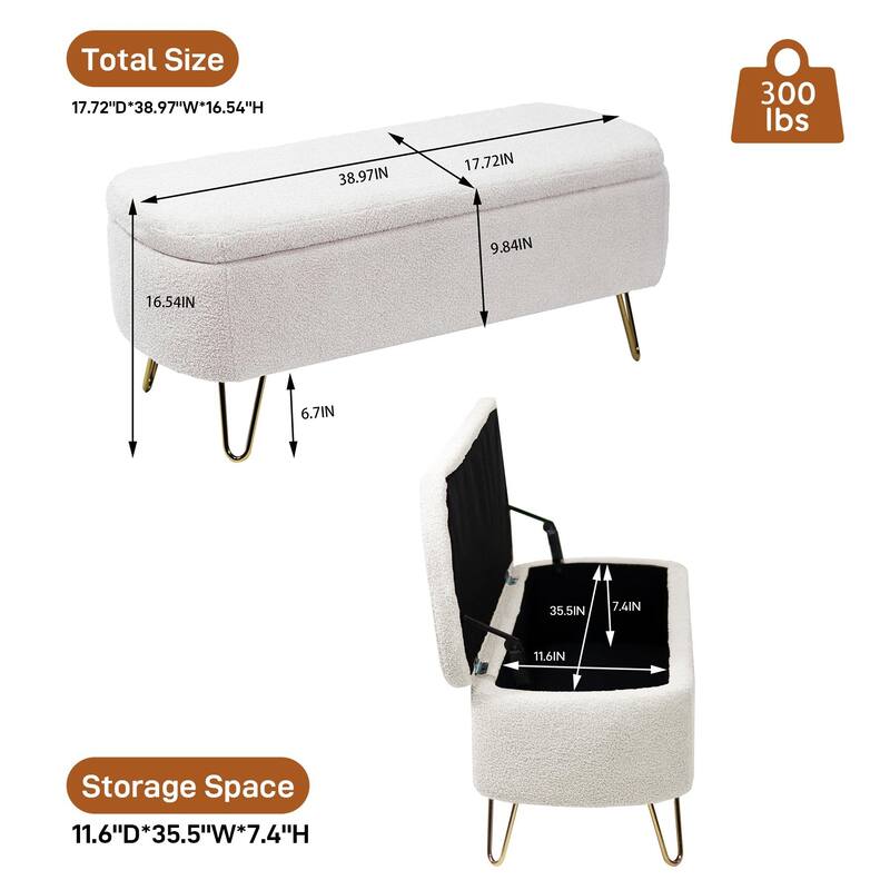Ouyessir Modern Sherpa Storage Bench, Ottoman with Storage
