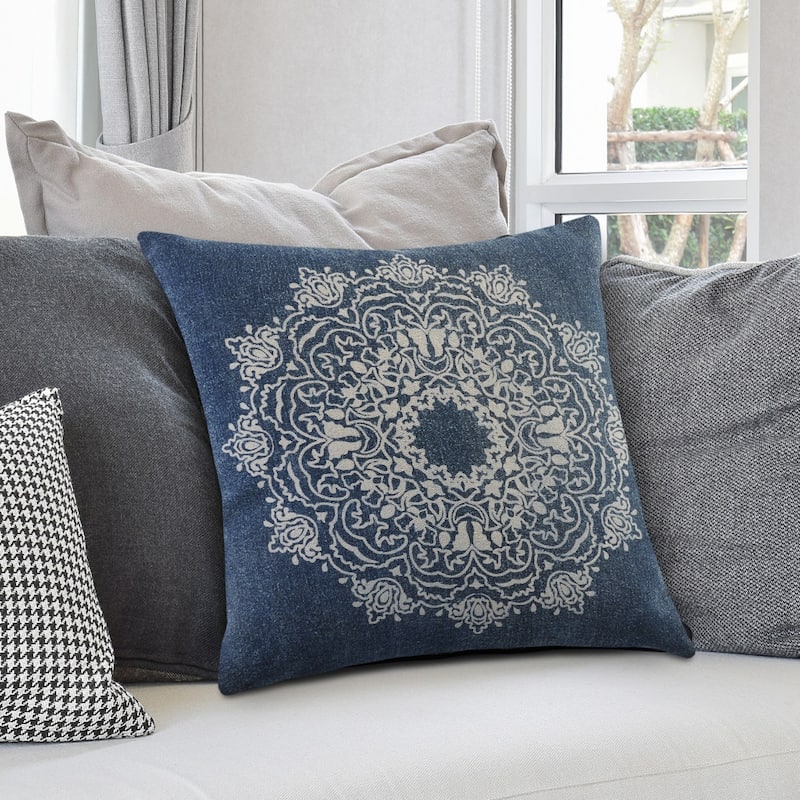 HomeRoots 20" X 20" Blue And White 100% Cotton Geometric Zippered Pillow