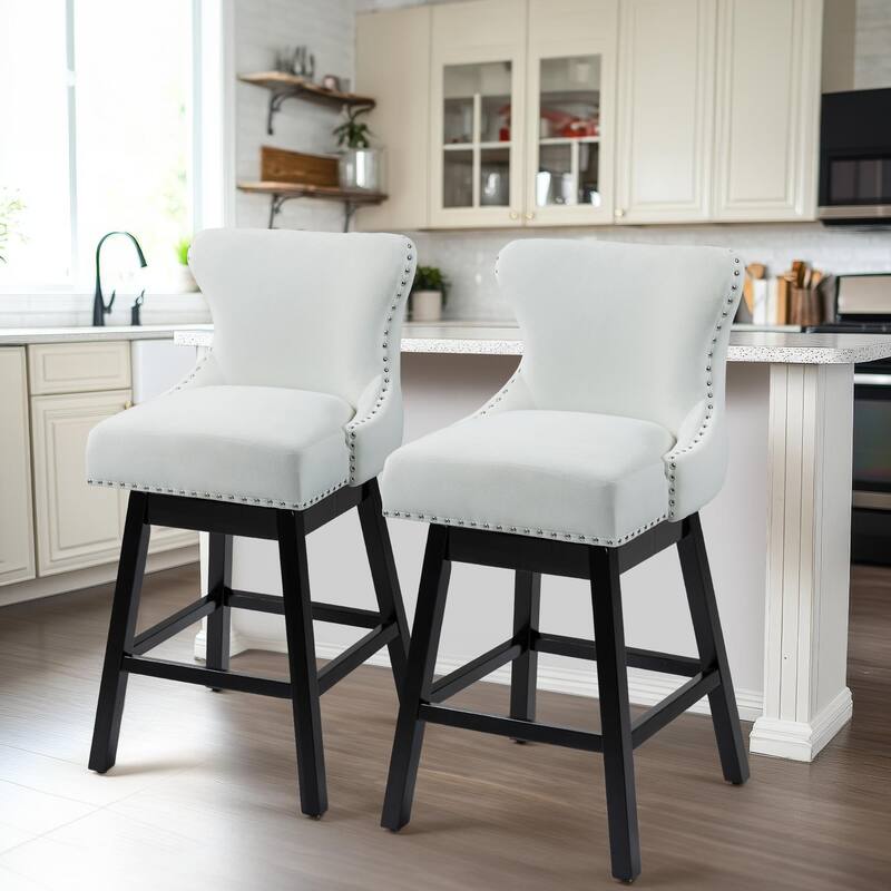 AVAWING Set of 2 Upholstered Fabric Bar Stools Chairs